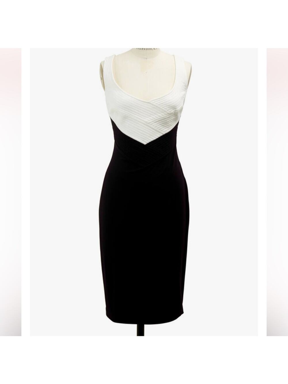 Escada Women’s Vintage 90’s White Black Quilted Cocktail Knee Length Dress Sz 36